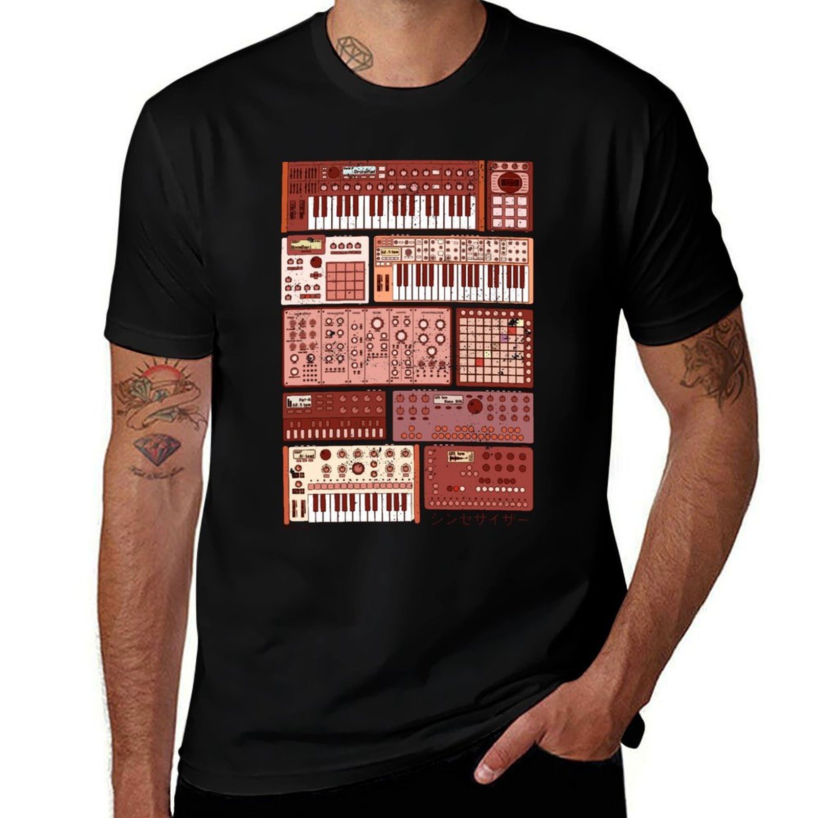 Musical Instrument Synthesizer - Kaos Kasual Tahan Noda dengan Gambar